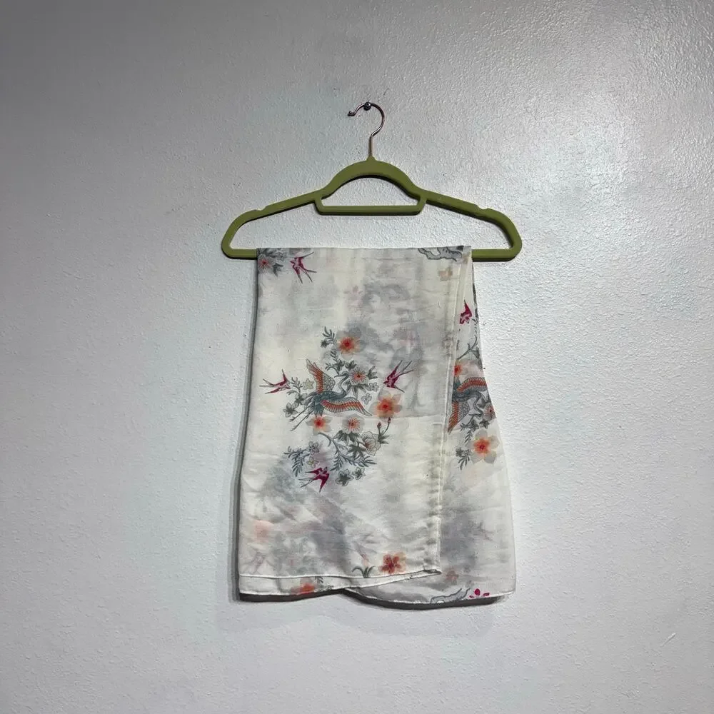 H&M White Pink Floral Lightweight Scarf
